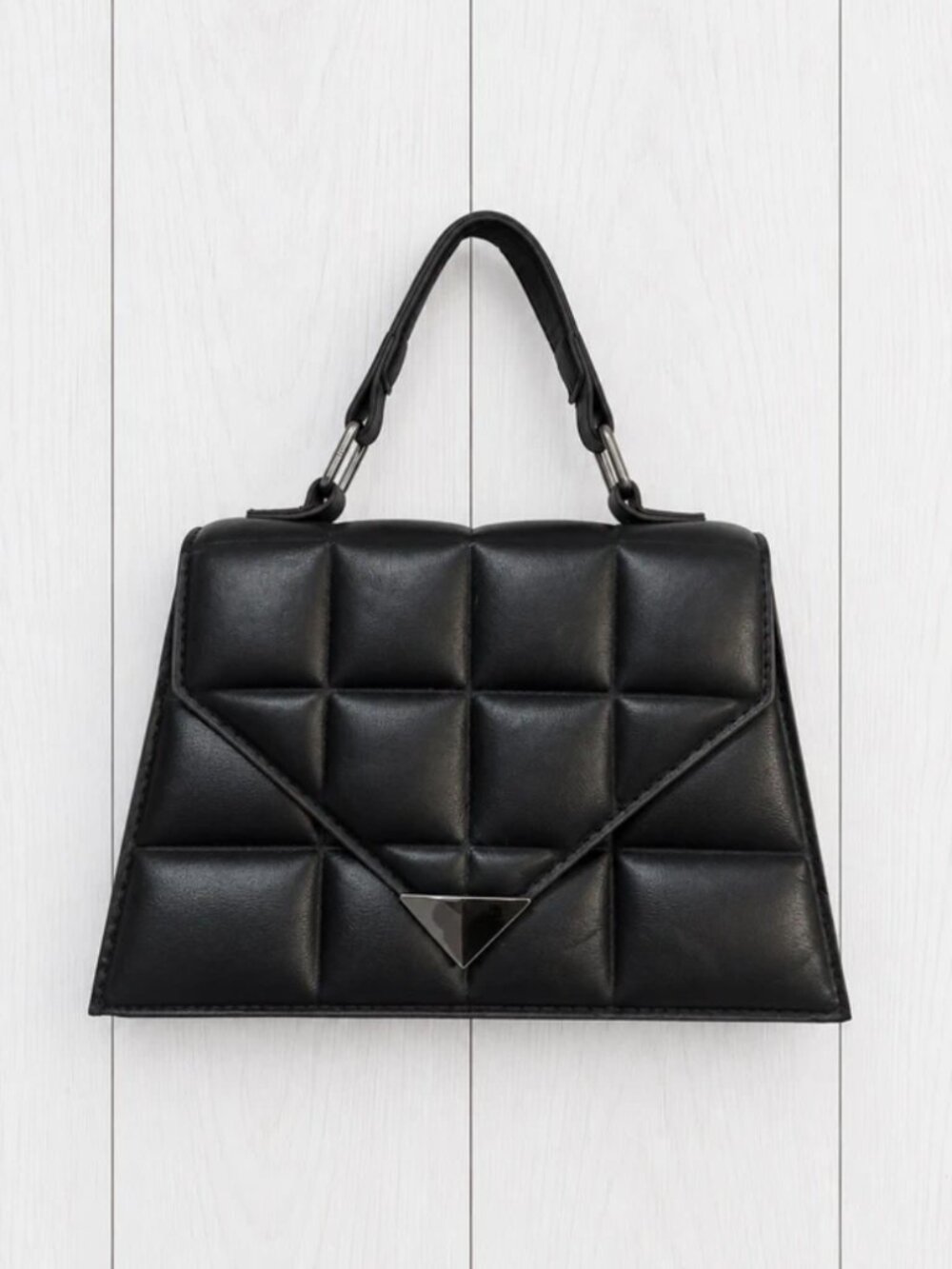 Women’s Black Quilted Top Handle Bag, Magnetic Closure, Inner Zip Pocket